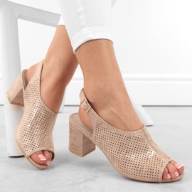 Potocki W WOL156C sandale s visokom petom od brušene kože, bež 2