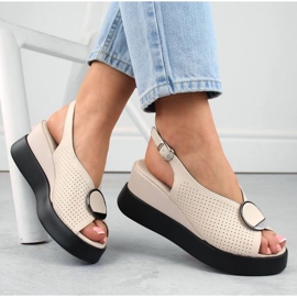 Kožne ažurne sandale na klin Filippo W PAW530, bež 1