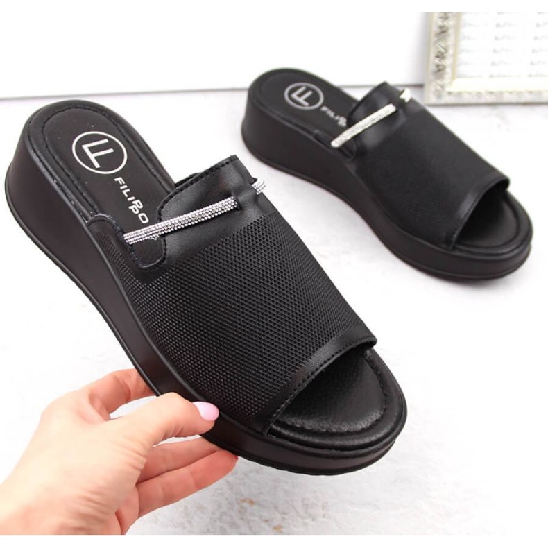 Filippo W PAW538A crne kožne mule na wedge crna 1
