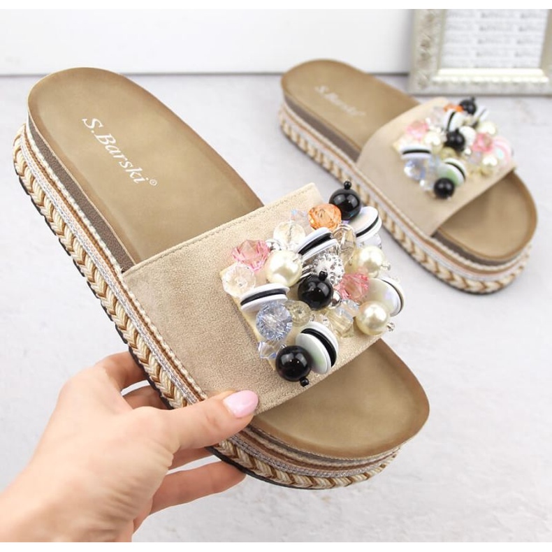 S.Barski W OLI260 bež japanke na platformu s perlicama 1