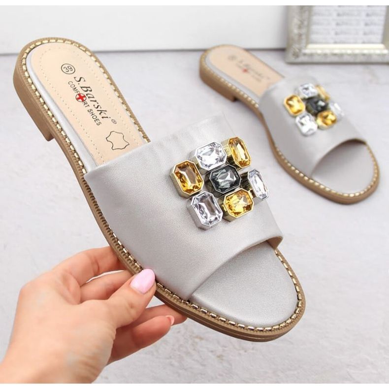 S.Barski W OLI262B srebrne japanke s cirkonima 1