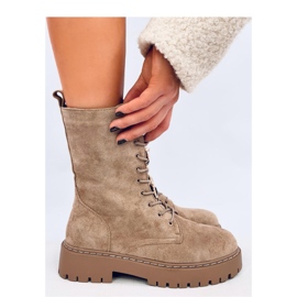 Centro Khakisuede čizme na vezanje s leptir mašnom - Inello bež 1