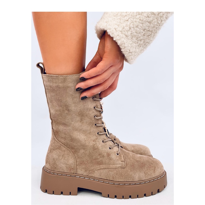 Centro Khakisuede čizme na vezanje s leptir mašnom - Inello bež 1