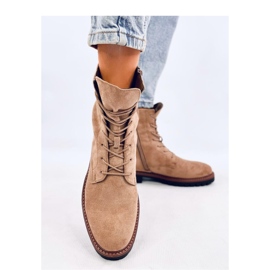 Kaki čizme od brušene kože na vezanje bež 2