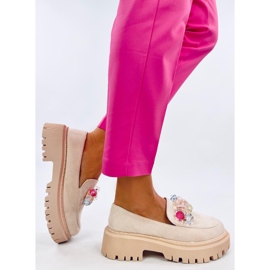Ženske mokasine s platformom i kamenčićima, bež boje 2