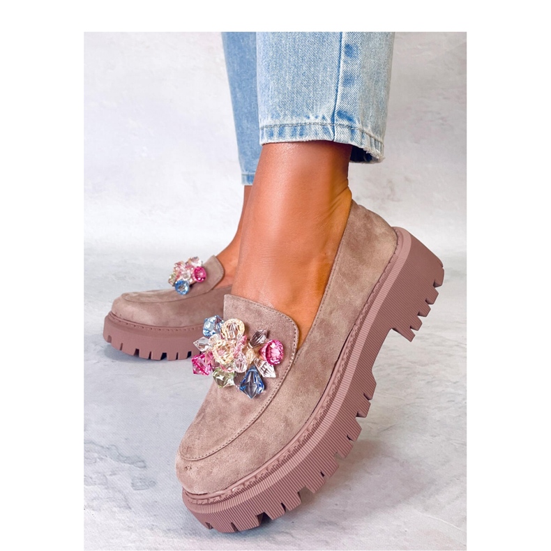 Seastar Ženske natikače na platformu s bež-kaki kamenčićima 1