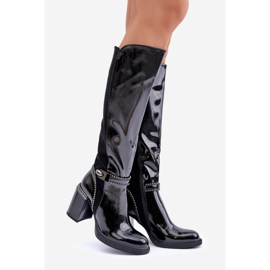 S.Barski Ukrašene lakirane ženske čizme na visoku petu D&amp;A MR880-055 crne crno 1