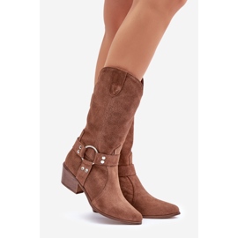 Zazoo 3669 Ženske kaubojske čizme od brušene kože do sredine potkoljenice smeđe smeđa 1