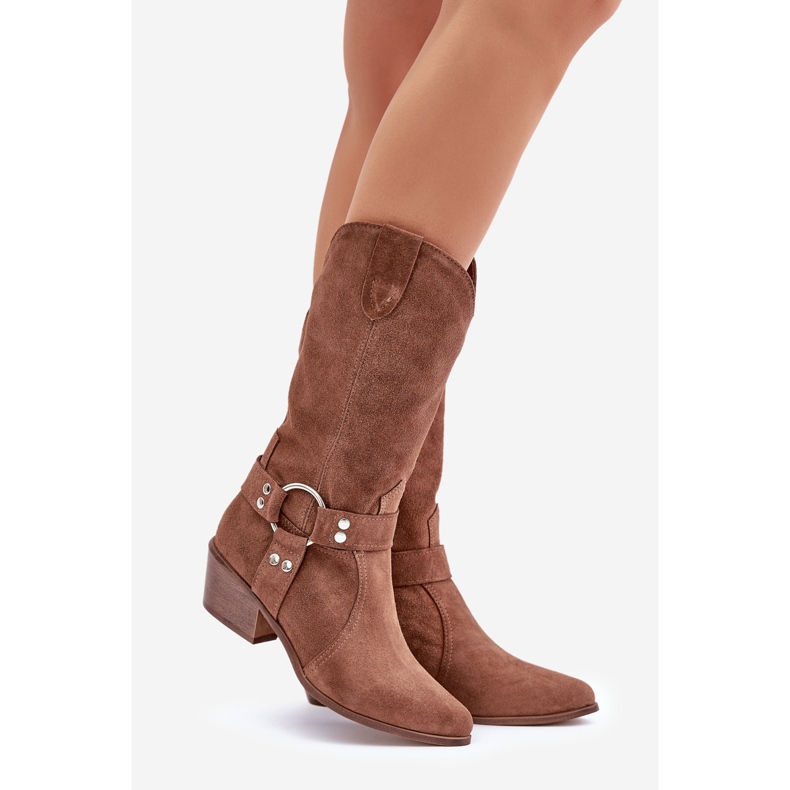 Zazoo 3669 Ženske kaubojske čizme od brušene kože do sredine potkoljenice smeđe smeđa 1