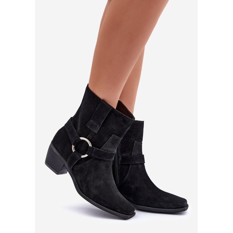 Čizme na visoku petu od prirodne brušene kože Zazoo 3444/2 crne crno 1