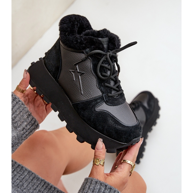 Ženske kožne trapper tenisice s krznom na platformi Big Star OO274A329 crne crna 2