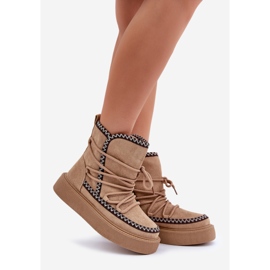 Smeđe ženske čizme za snijeg s vezom na platformi smeđa 1