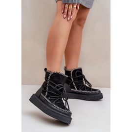 Ženske čizme za snijeg s vezom na platformi, crne crno 2