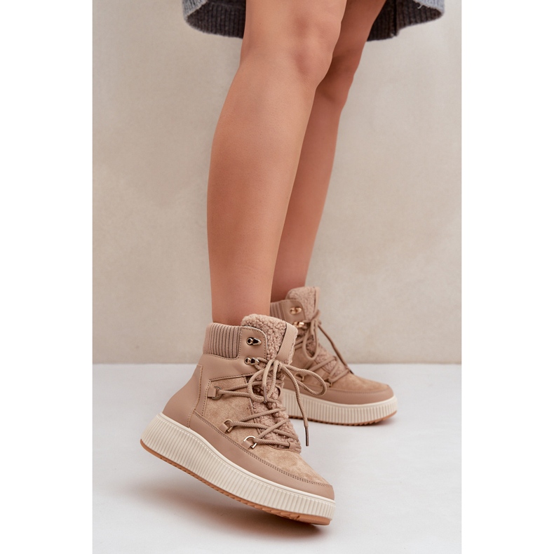 Smeđe niske čizme za snijeg s platformom bež 2