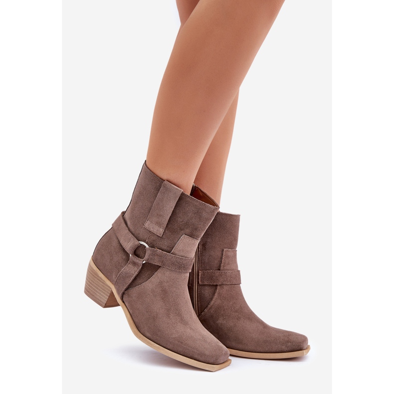 Zazoo 3444/2 Smeđe čizme na visoku petu od prirodnog antilopa smeđa 1