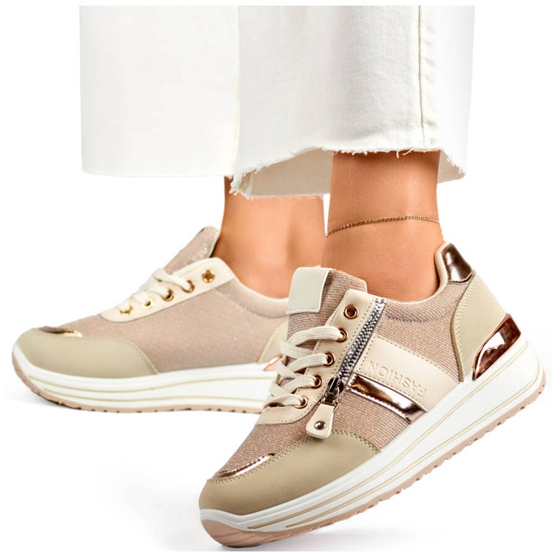 Ženske sportske cipele, bež svjetlucave tenisice 9053-SP-BE 1