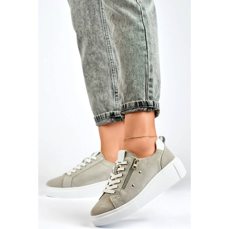 Goodin Ženske kožne sportske cipele na platformu, sive GD-LX1001G siva 2