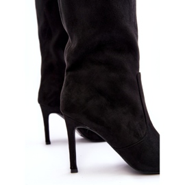 Joalice Ženske čizme na visoku petu do sredine lista crne Odetteia crno 4