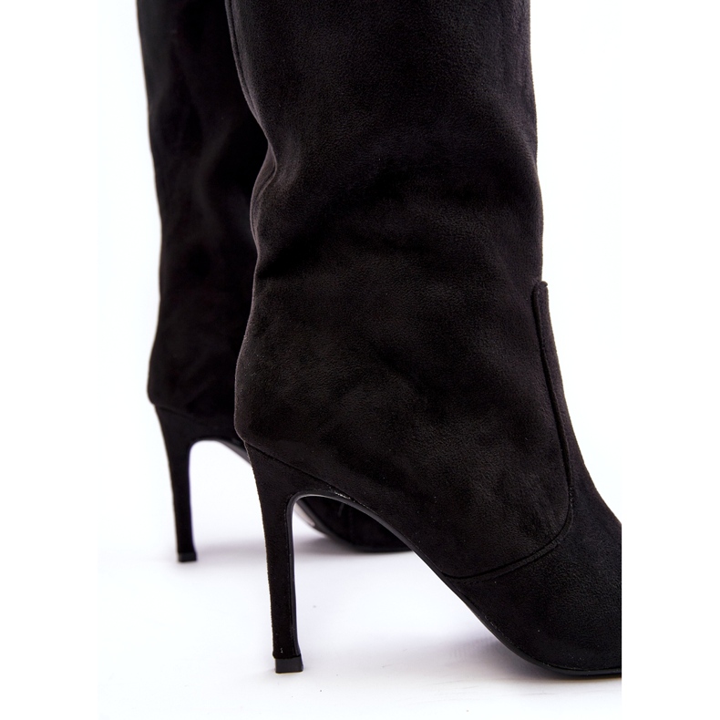 Joalice Ženske čizme na visoku petu do sredine lista crne Odetteia crno 4