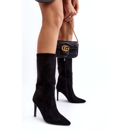 Joalice Ženske čizme na visoku petu do sredine lista crne Odetteia crna 3