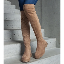 Smeđe duge čizme s ravnim potplatom smeđa 1