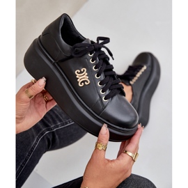 Prirodne kožne tenisice na platformu zlatne dekoracije Lewski 3428 crne crno 2