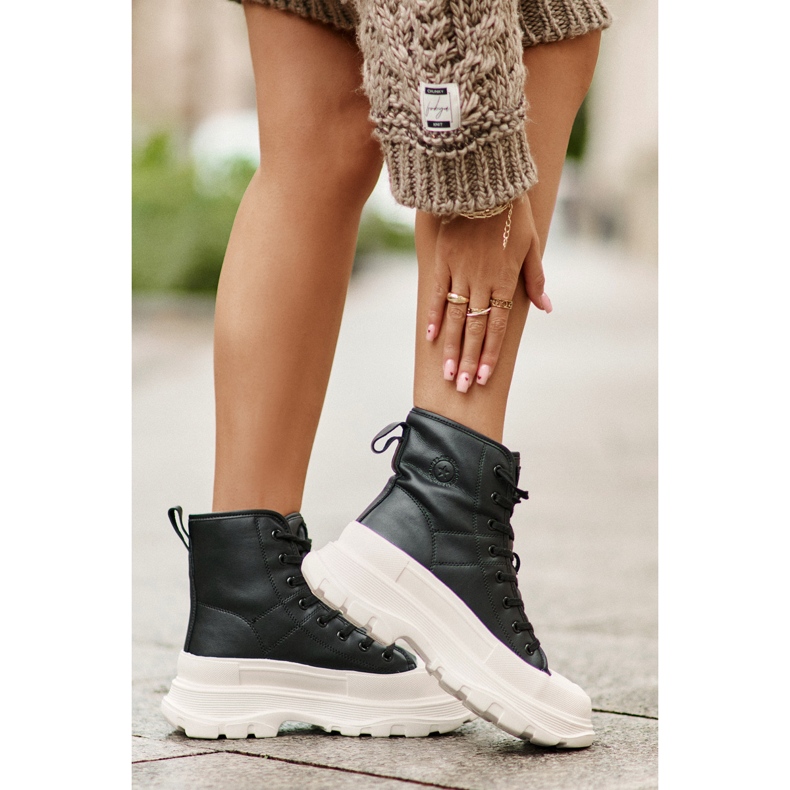 Kožne izolirane tenisice na masivnoj platformi Big Star OO274A599 crne crna 3