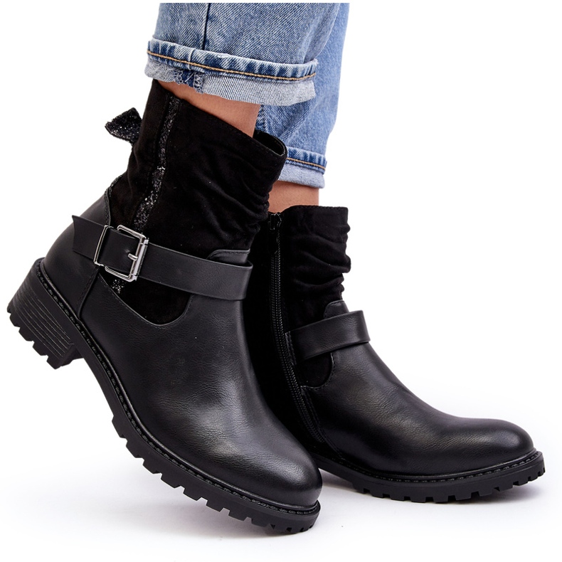 Erynn Ženske ravne čizme s kopčom, crne crno 4