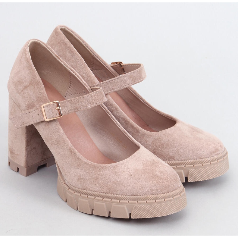 Bež-kaki salonke na platformu s remenom 1