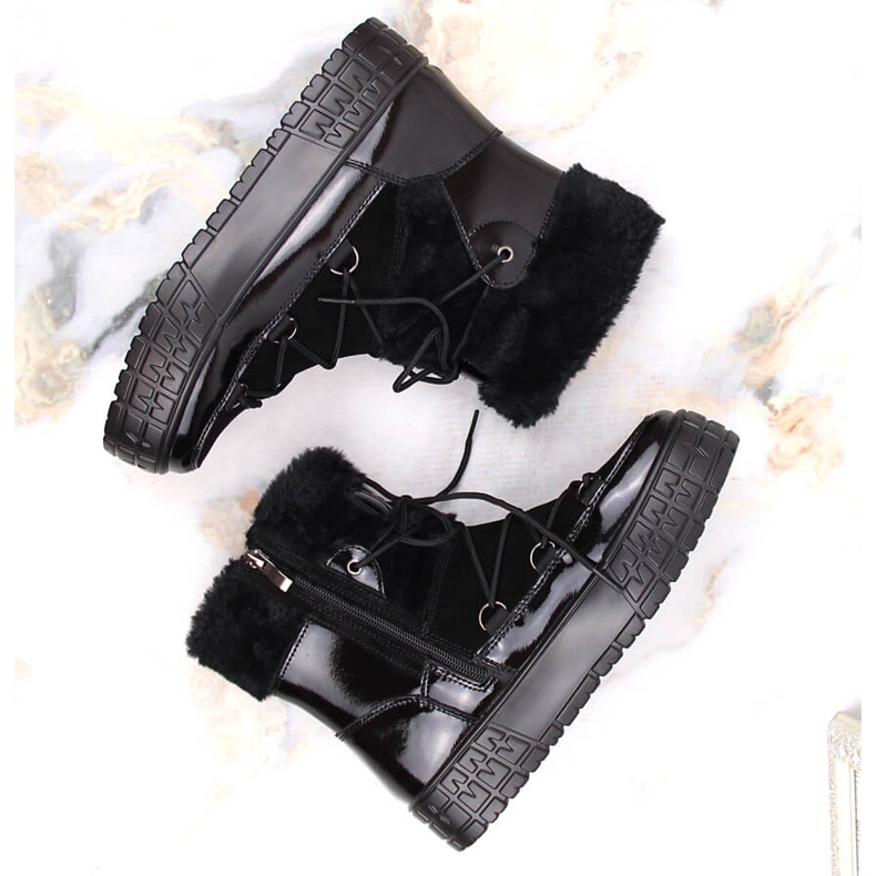 Filippo ženske snježne čizme s krznom, crno lakirano krzno crna 2