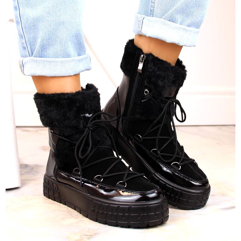 Filippo ženske snježne čizme s krznom, crno lakirano krzno 3