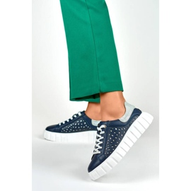 Cipele s platformom od perforirane kože, tamnoplave GD-XF72N plava 2