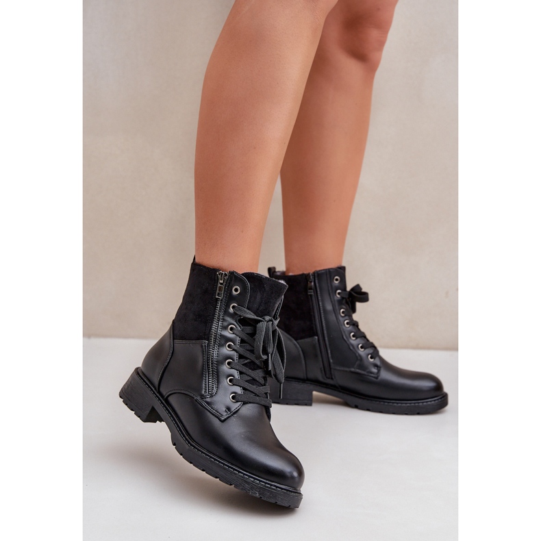 Izolirane čizme s ravnom petom, ekološka koža, crne crna 2