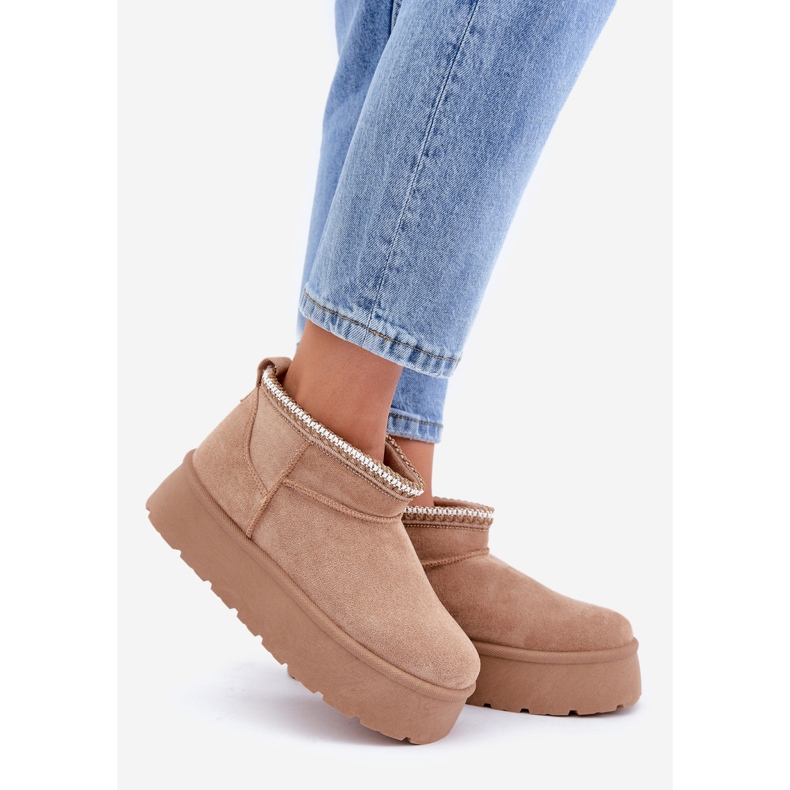 Bež čizme za snijeg na platformi s ukrasnim vezom 1