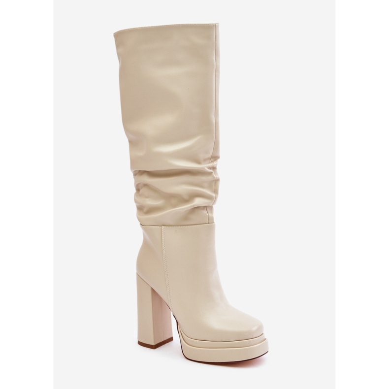 Bež ženske čizme na visoku petu od eko kože 2