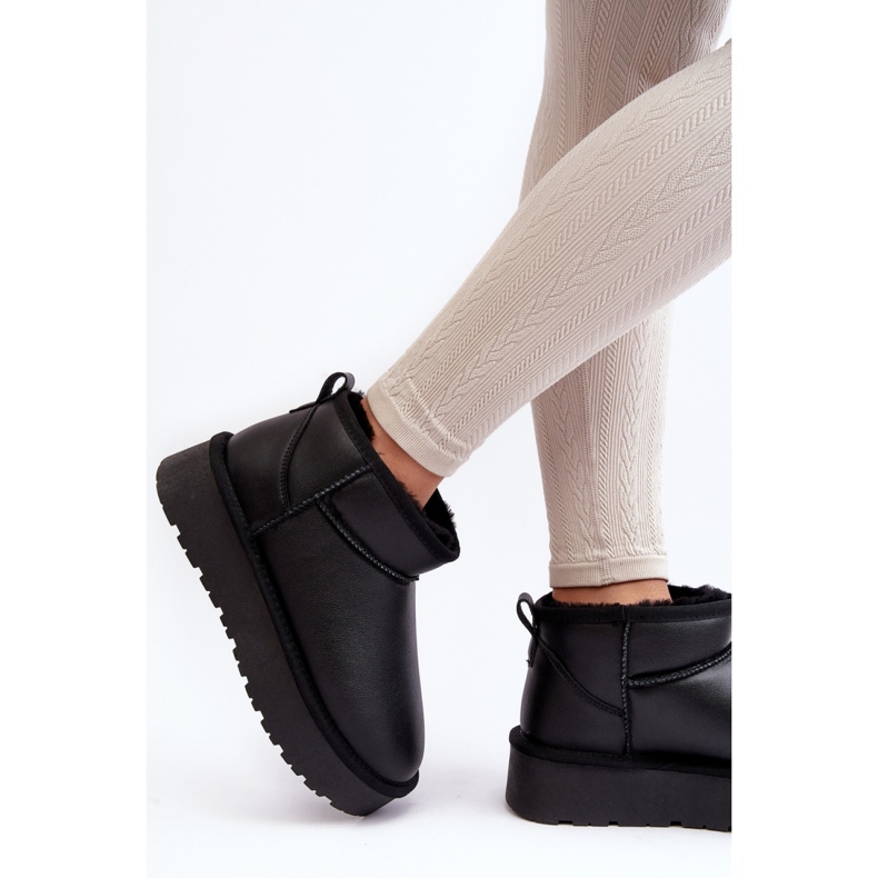 Crne kožne čizme za snijeg s krznenom postavom crna 2
