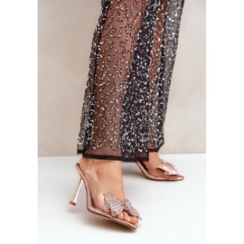 Prozirne sandale na visoku petu sa sjajnom mašnom, ružičasto zlatne zlatni 2