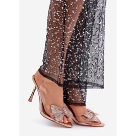 Prozirne sandale na visoku petu sa sjajnom mašnom, ružičasto zlatne zlatni 1