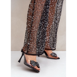 Prozirne sandale na visoku petu sa svjetlucavom mašnom, crne crna 1