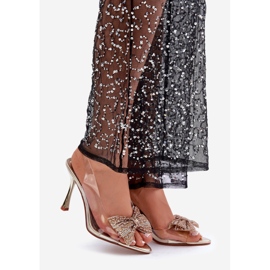 Prozirne sandale na visoku petu sa sjajnom zlatnom mašnom zlatni 1