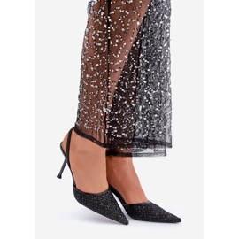 Visoke pete s otvorenom petom ukrašene crnim svjetlucavima crna 1