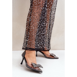 Ukrašene visoke pete s mašnom, crne crno 2