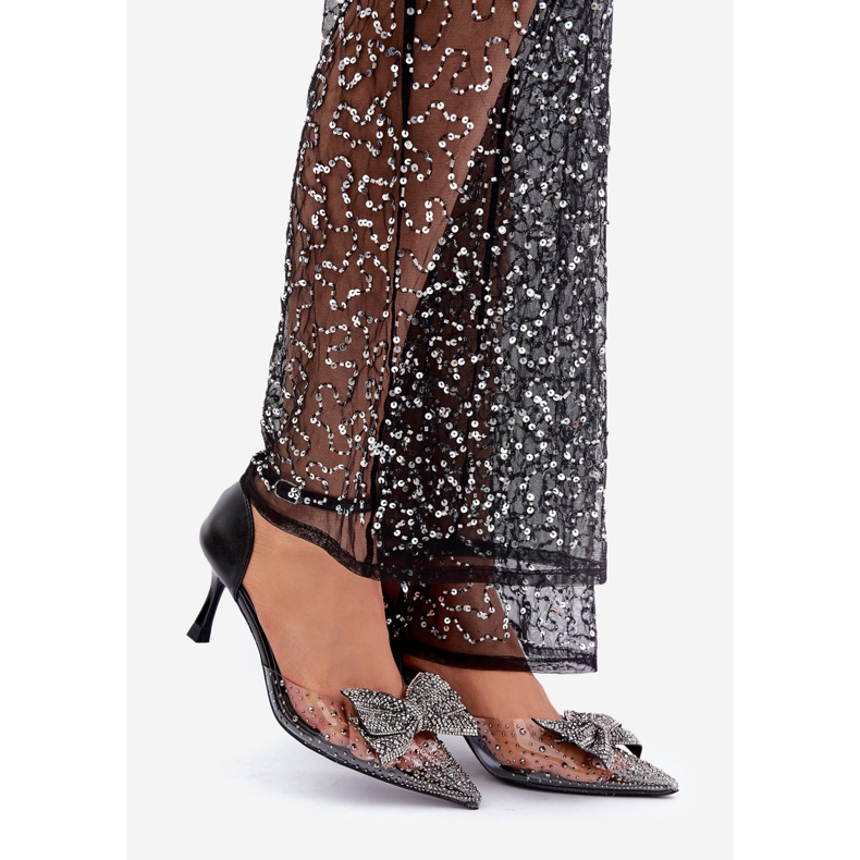 Ukrašene visoke pete s mašnom, crne crna 1