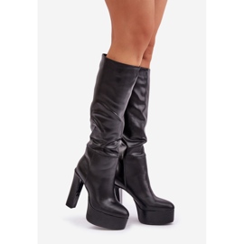 Čizme na visoku petu i platformu od eko kože, crne crna 1