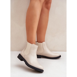 Ženske Chelsea čizme na ravnu petu, bež boje 2