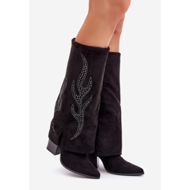 Ukrašene čizme s okrenutim gornjištem na visoku petu, crne crna 1