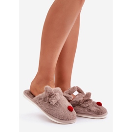 Ženske krznene papuče s uzorkom sobova, tamno bež 1