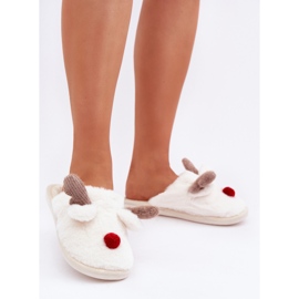 Ženske krznene papuče s motivom sobova, bijele bijela 2