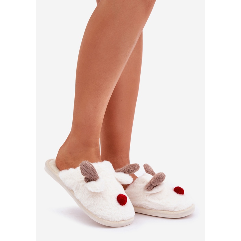 Ženske krznene papuče s motivom sobova, bijele bijela 1