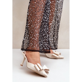 Step in style Elegantne ženske štikle zlatne boje s mašnom zlatni 1